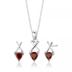 Sterling Silver Rhodium Finish 2.00 carats total weight Trillion Cut Garnet Pendant Earrings and 18 inch Necklace Set