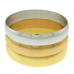 Set Of 3 Stainless Steel High Shine Bangle Bracelet Silver Yellow and Rose Gold