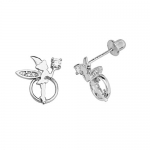 .925 Sterling Silver Rhodium Plated CZ Fairy Design Fashion Stud Earrings for Children & Women