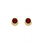 14K Yellow Gold Plated 5mm Round Bezel Set January CZ Birthstone Stud Earrings for Baby and Children (Garnet, Deep Red)