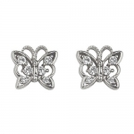 .925 Sterling Silver Rhodium Plated Butterfly CZ Stud Earrings with Screw-back for Children & Women
