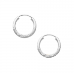14K White Gold 2mm Thickness Diamond Cut Satin/High Polished Elegant Endless Hoop Earrings (0.6 or 15mm Diameter)