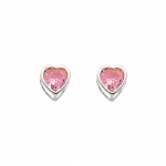 .925 Sterling Silver Rhodium Plated 5mm October Birthstone Heart Bezel CZ Solitaire Basket Stud Earrings for Baby and Children & Women with Screw-back (Pink Tourmaline, Light Pink)