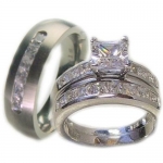 Edwin Earls 3 Pieces His & Her Sterling Silver & Titanium Matching Engagement Wedding Bridal Ring Set. Available Sizes (Men's 8-13); (Women's Set: 5-10) Please Email Us with Your Sizes.