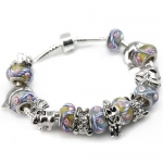 Pandora compatible Silver Plated Animals Charms with Fawn & Crystal Blue Murano Glass Beads Charm Bracelet
