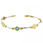 14 Karat Two-tone Gold Multi-gemstone Braided Bar Link Bracelet (7 Inch)