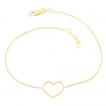 14 Karat Yellow Gold Sideways Polished Open Heart Adjustable Bracelet (7.5 inch)
