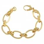 18 Karat Yellow Gold over Silver Textured/ Polished Cable Link Bracelet (8 Inch)