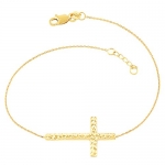 14 Karat Yellow Gold Diamond Cut Sideways Cross Adjustable Bracelet (7.5 inch)