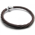 7, KONOV Jewelry Brown Braided Leather Bracelet with Magnetic Stainless Steel Clasp, Unisex Mens Womens, Color Brown Silver, Width 6mm, Length 7 inch (with Gift Bag)