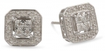 DiAura Sterling Silver Square Shape Diamond-Accent Stud Earrings
