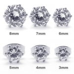 4mm KONOV Jewelry Stainless Steel Round Sparkling Clear Cubic Zirconia Stud Earrings Set, Unisex Mens Womens, 1 Pair 2pcs, Color Silver, Diameter 4mm (with Gift Bag)