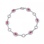Rhodium Plated Sterling Silver Red Corundum and Diamond Accent Bracelet 7.25
