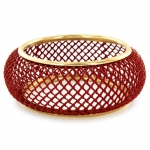 Silvertone and Garnet Red Mesh Bangle Bracelet (FREE Jewelry Box Included)