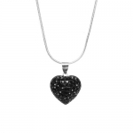 Classic Love Heart Necklace with Shimmering Black Crystal Glass in 925 Sterling Silver