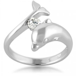 Chuvora 925 Sterling Silver Cubic Zirconia CZ Dolphin Ring size 8