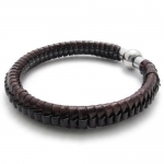 8, Brown, KONOV Jewelry Braided Brown Genuine Leather Mens Bracelet with Locking Stainless Steel Magnetic Clasp, Unisex Mens Womens, Color Brown Silver, Length 8 inch (with Gift Bag)