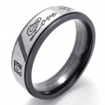 Men - Size 6 - KONOV Jewelry Classic Lover's Mens Womens Ladies Titanium Stainless Steel Cubic Zirconia One-Stone Promise Ring Love You Couples Engagement Wedding Bands for him, Black Silver (with Gift Bag)