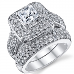 1 Carat Princess Cut CZ Sterling Silver 925 Wedding Engagement Ring Band Set Size 11