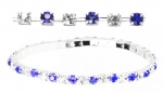 Stretchable Link Tennis Bracelet with Round Cubic Zirconia Crystal in Alternating Blue and Clear Crystal