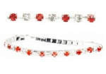 Stretchable Link Tennis Bracelet with Round Cubic Zirconia Crystal in Alternating Red and Clear Crystal