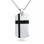 Tungsten Carbide Dog Tag with a Black Carbon Fiber Accent on a 22 Inch Chain