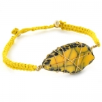 Wire Wrapped and Yellow Colored Slice Gemstone Tie Bracelet (FREE Jewelry Box Included)