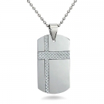 Tungsten Carbide Dog Tag with a White Carbon Fiber Accent on a 22 Inch Chain