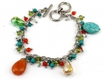 Heirloom Finds Gemstone Charm Bracelet with Turquoise Carnelian and Crystal Dangles