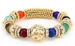 Heirloom Finds Vibrant Gold Tone and Semi Precious Gemstone Bracelet with Crystal Accents