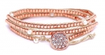 Heirloom Finds Rose Gold Bead Freshwater Pearl and Cord Wrap Bracelet with Crystal Pave Button