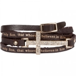 Heirloom Finds Crystal Sideways Cross Wrap Brown Bracelet with John 3:16 Verse