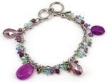 Heirloom Finds Gemstone Charm Bracelet with Dangles of Pink and Purple Quartz and Crystal
