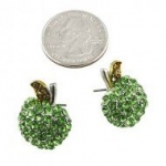 Designer Inspired Post Apple Earring / Rhinestones / Color: Green / Black Plated / Size: 6/8w X 7/8h. Great Teacher Gift!