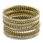 Designer Inspired Bracelet. Stackable Bangle / 13 Pieces Set / Rhinestones / Gold Plated