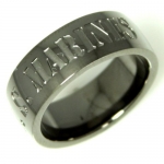 Stainless Steel Men or Womens Band Ring with Military US Marines Inscriptions, Gunmetal Color Size 8