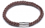 Brown Braided Leather Cord Bracelet, 6 Millimeters in Width, 8 Inches in Length