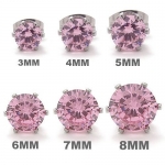 6mm KONOV Jewelry Stainless Steel Round Sparkling Cubic Zirconia Stud Earrings Set, 1 Pair 2pcs, Color Pink, Diameter 6mm (with Gift Bag)