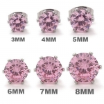 3mm KONOV Jewelry Stainless Steel Round Sparkling Cubic Zirconia Stud Earrings Set, 1 Pair 2pcs, Color Pink, Diameter 3mm