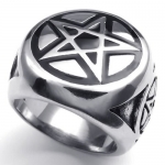 KONOV Jewelry Stainless Steel Pentagram Biker Mens Ring, Color Silver Black - Size 9 (with Gift Bag)