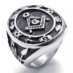 Size 12 - KONOV Jewelry Classic Embossed Stamped Freemason Masonic 316L Stainless Steel Band Black Enamel Unisex Mens Womens Ring, Color Black Silver (with Gift Bag)