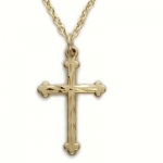 Sterling Silver 14K Gold Plated Engraved and Budded Ends Cross Necklace on 18 Chain