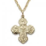 10k Gold Filled Five Way Medal for Catholics on 18 Inch 14k Gold Plated Chain. Gift Boxed.