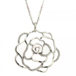 Silver Floral Cutout Design Necklace White Pave CZ Diamonds 16-19 inches Bucasi