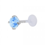 AQUA - 925 Sterling Silver SMALL CZ Tragus Earring Stud or Labret Lip Ring