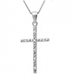 Diamond Cross Pendant-Necklace in Sterling Silver on an 18in Box Chain