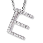 14K White Gold Diamond E Initial Pendant, 16 Necklace