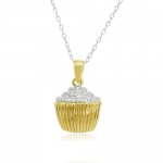 18K Gold over Sterling Silver Diamond Cupcake Pendant-Necklace