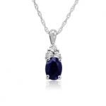 1ct Sapphire and Three Diamond Pendant-Necklace in 10K White Gold