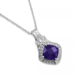 Amethyst and Diamond Pendant-Necklace in Sterling Silver 18in. Chain (1 3/4ct tgw)